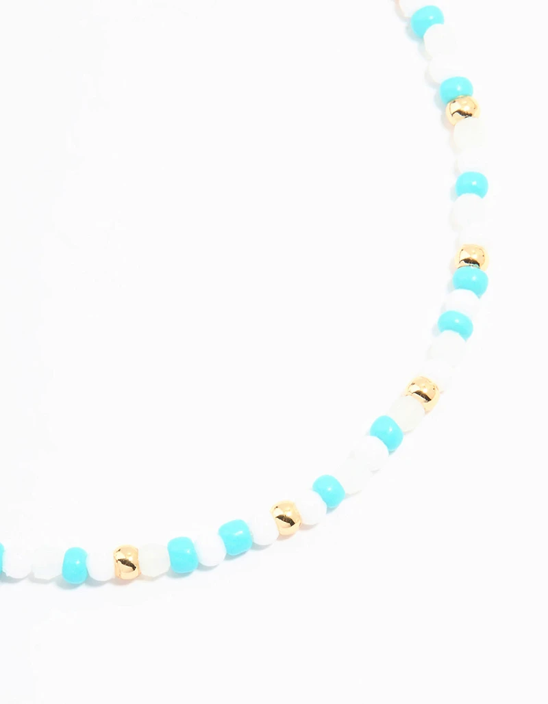 Gold Diamante Fish & Blue Beaded Anklets 3-Pack