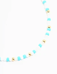 Gold Diamante Fish & Blue Beaded Anklets 3-Pack