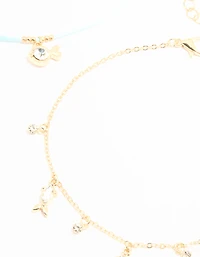 Gold Diamante Fish & Blue Beaded Anklets 3-Pack