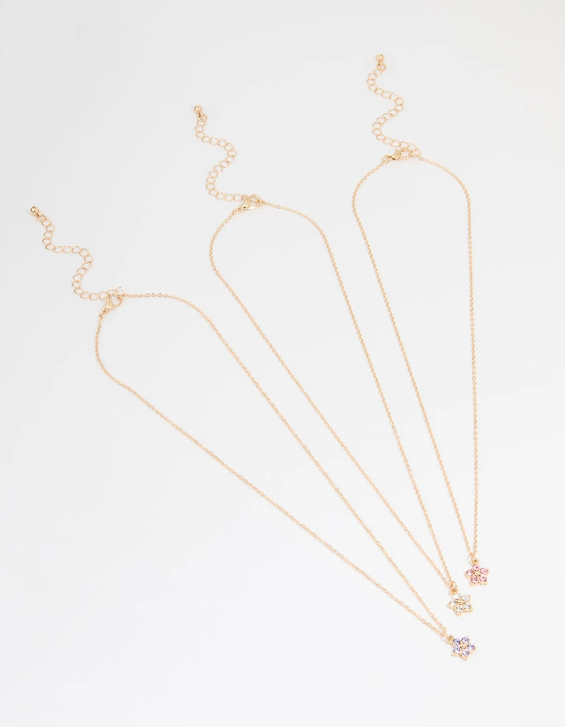 Gold Diamante Flower Necklaces 3-Pack