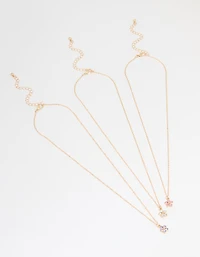 Gold Diamante Flower Necklaces 3-Pack