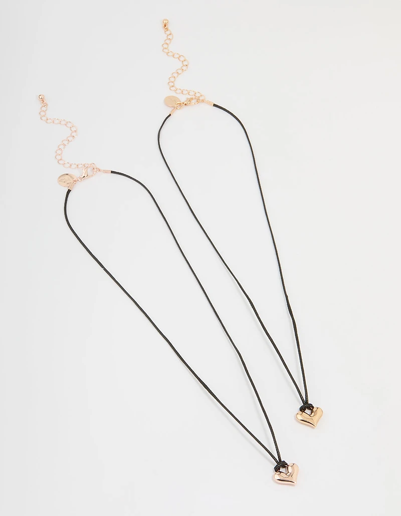 Rose Gold Cord Bubble Heart Necklace 2-Pack
