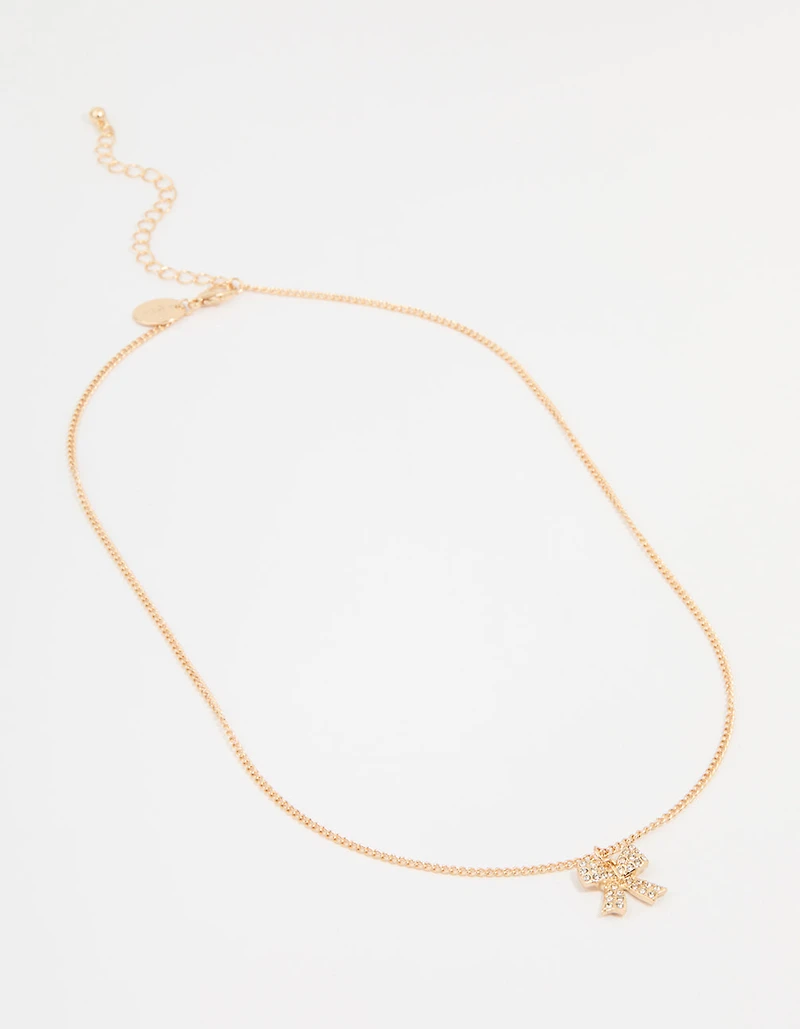 Gold Diamante Bow Necklace