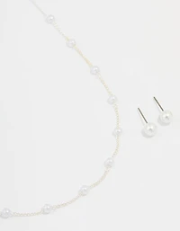 Silver Pearl Necklace & Earrings Set