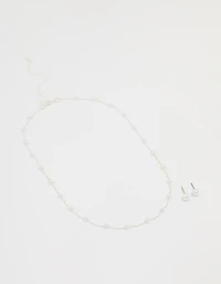 Silver Pearl Necklace & Earrings Set