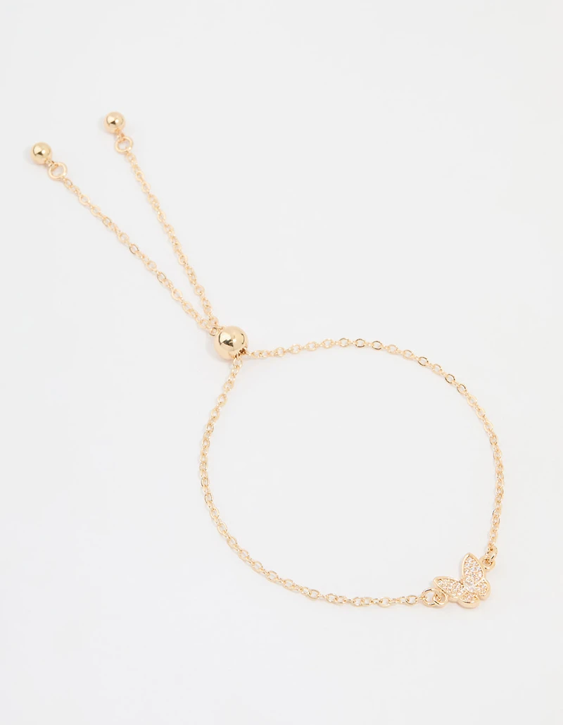 Gold Butterfly Cubic Zirconia Toggle Bracelet