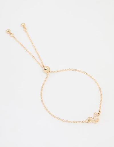 Gold Butterfly Cubic Zirconia Toggle Bracelet