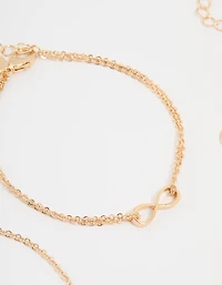 Gold Diamante Infinity Circle Bracelets 3-Pack