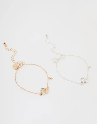 Mixed Metal Diamante Heart Link Bracelets 2-Pack