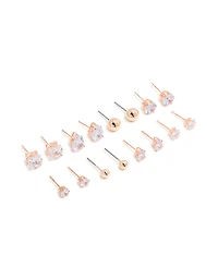 Rose Gold Diamante Mixed Shape Stud Earrings 8-Pack