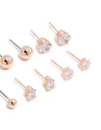 Rose Gold Diamante Mixed Shape Stud Earrings 8-Pack