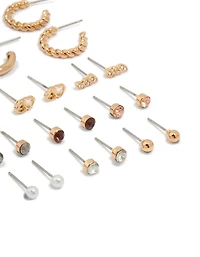 Gold Twisted Hoop & Classic Stud Earrings 12-Pack