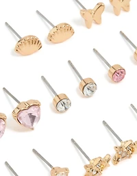 Gold Shell & Heart Mixed Earrings 12-Pack