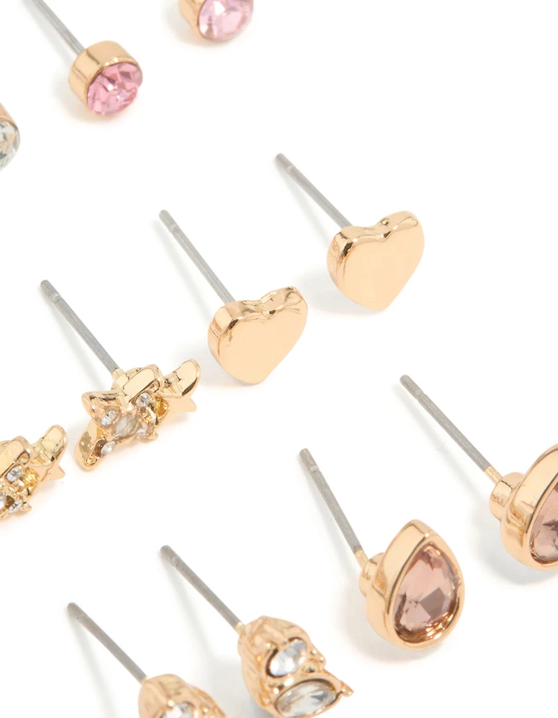 Boucles d’oreilles Gold Shell & Heart Mixed Pack de 12