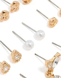 Gold Twisted & Diamante Stud Earrings 12-Pack