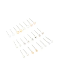 Silver Mixed Basic Stud Earrings 12-Pack