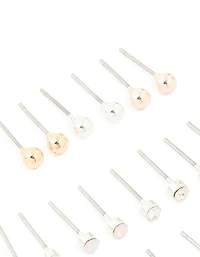 Silver Mixed Basic Stud Earrings 12-Pack
