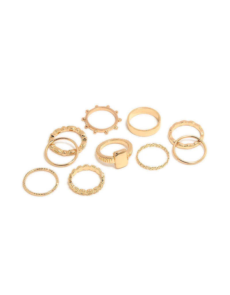 Gold Textured Signet Rings 10-Pack