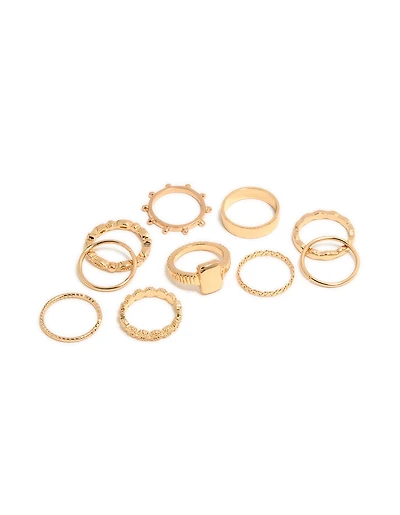 Gold Textured Signet Rings 10-Pack