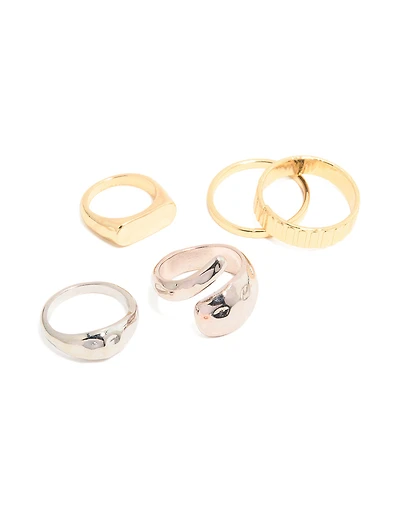 Mixed Metal Hammered & Twisted Rings 5-Pack