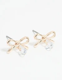 Rose Gold Diamante Bow Drop Earrings