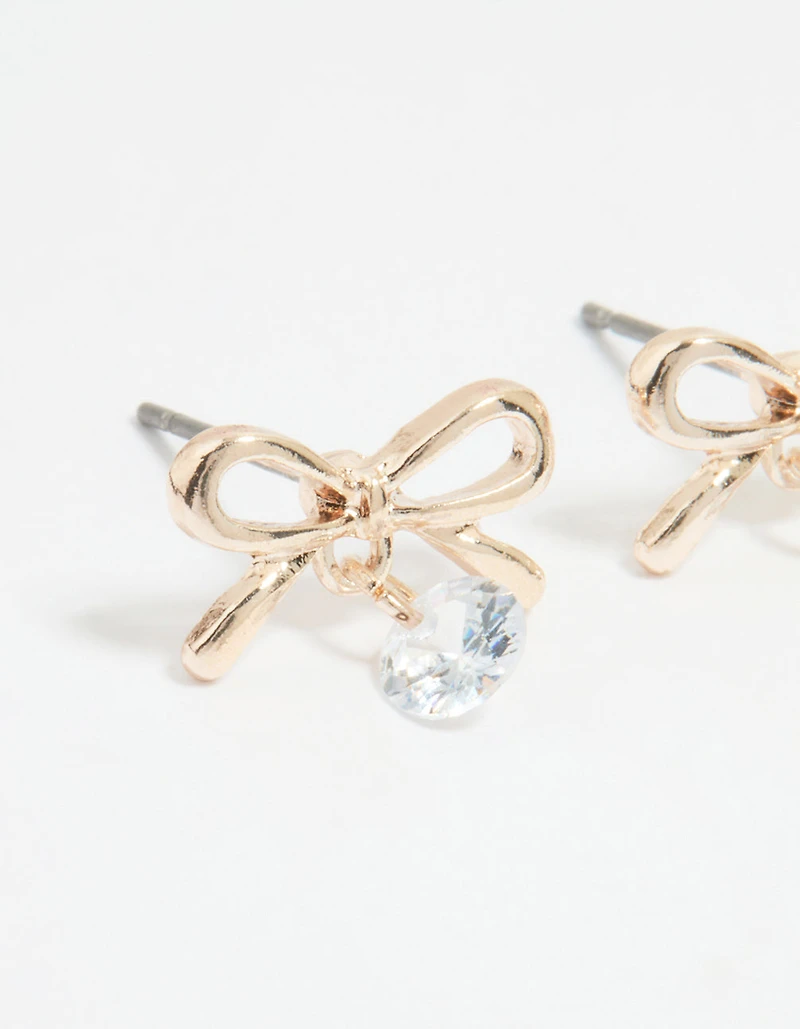 Rose Gold Diamante Bow Drop Earrings
