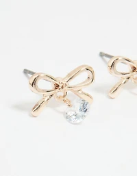Rose Gold Diamante Bow Drop Earrings