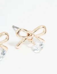 Rose Gold Diamante Bow Drop Earrings