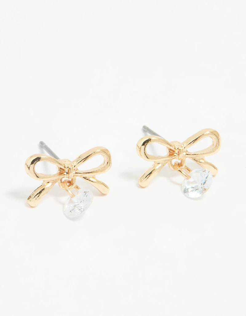 Gold Diamante Bow Stud Earrings