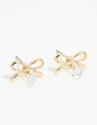 Gold Diamante Bow Stud Earrings