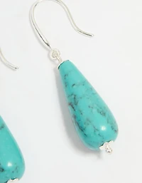 Silver Plated Turquoise Stone Sleek Drop Earrings