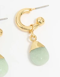 Boucles d’oreilles ovales en pierres semi-précieuses vertes plaquées or
