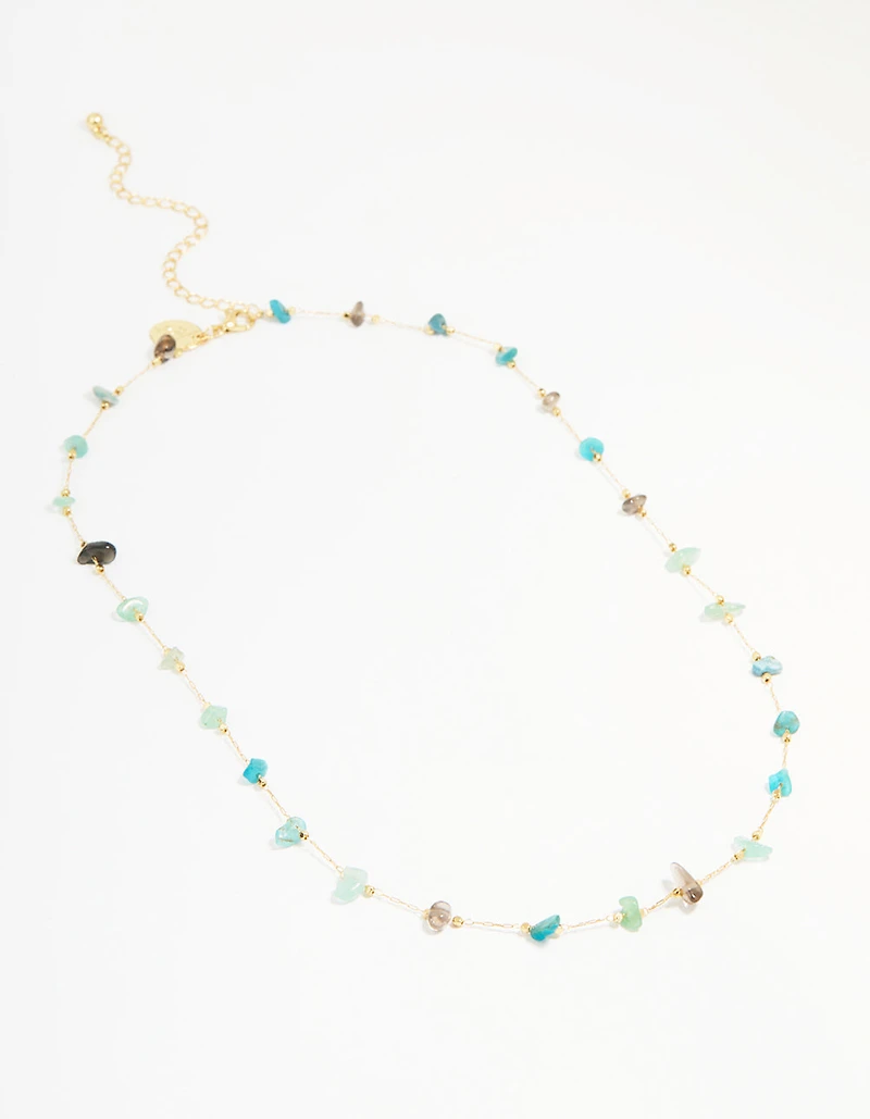 Gold Plated Semi Precious Stones Station Necklace