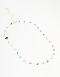 Gold Plated Semi Precious Stones Station Necklace