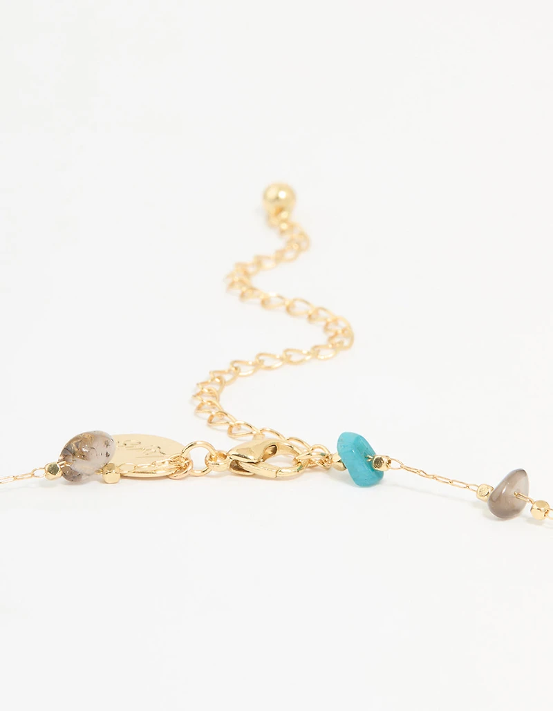 Gold Plated Semi Precious Stones Station Necklace