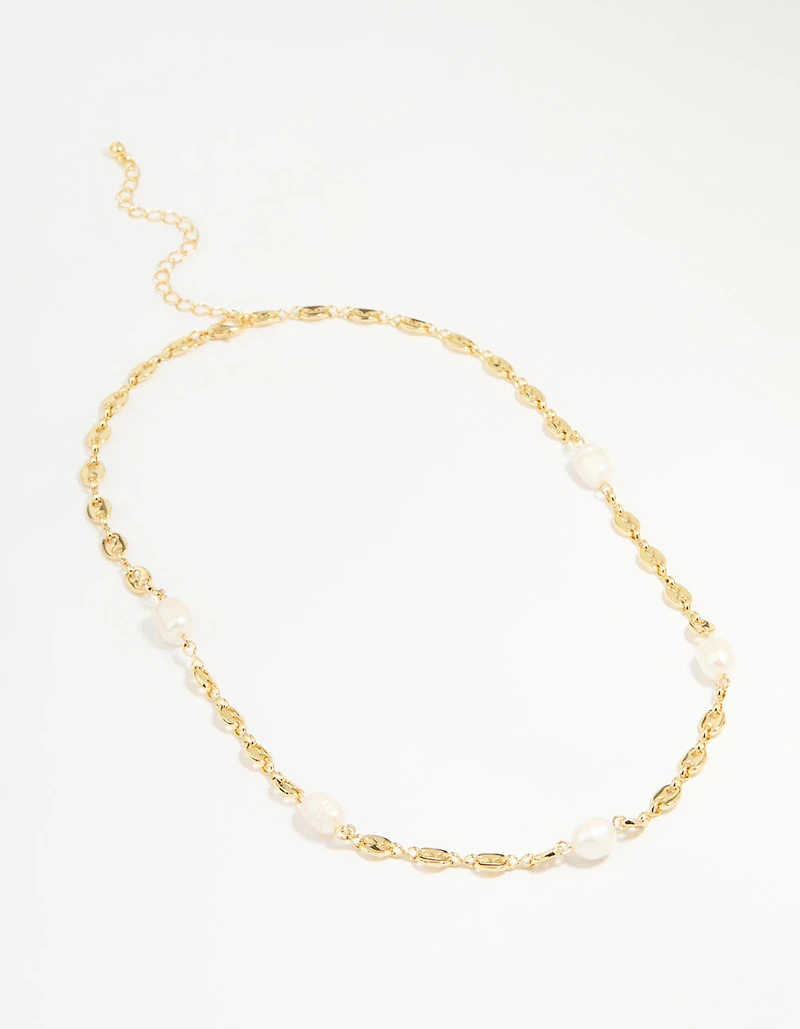 Gold Plated Freshwater Pearl Mariner Necklace