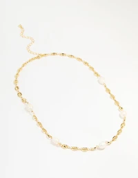 Gold Plated Freshwater Pearl Mariner Necklace