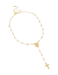 Gold Plated Rose Quartz Semi Precious Stone Lariat Y-Necklace