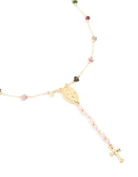 Collier en Y semi-précieux en croix semi-précieuse plaquée or