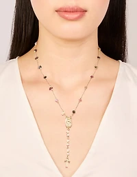 Collier en Y semi-précieux en croix semi-précieuse plaquée or