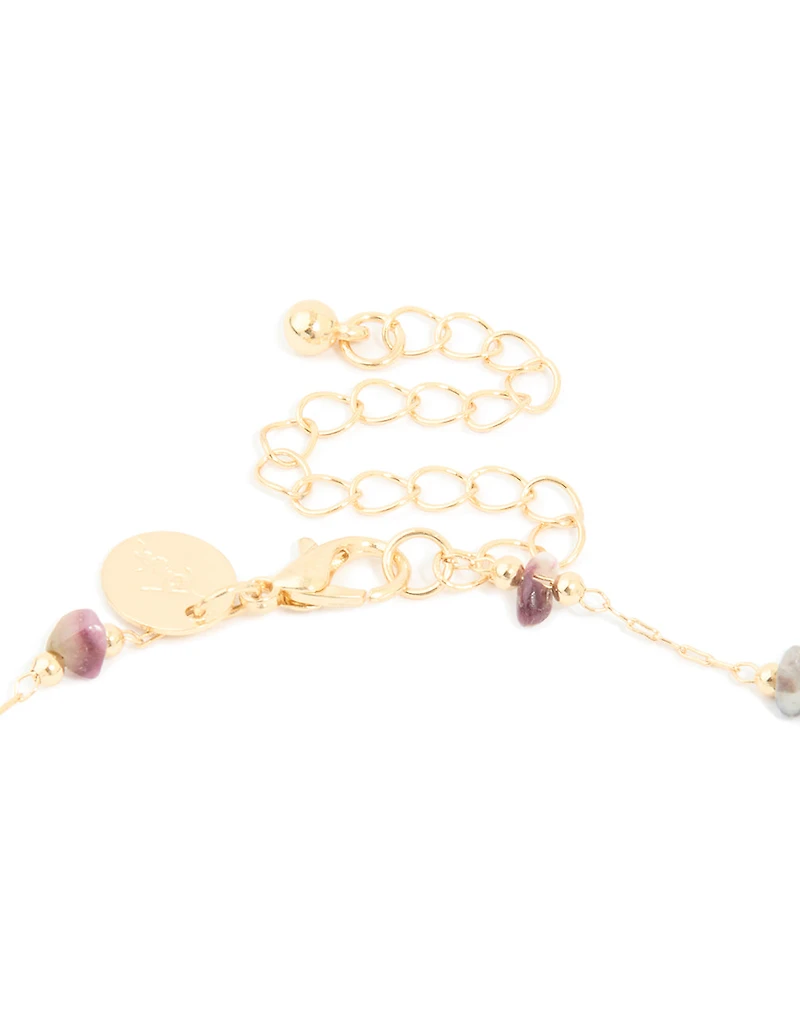 Collier en Y semi-précieux en croix semi-précieuse plaquée or