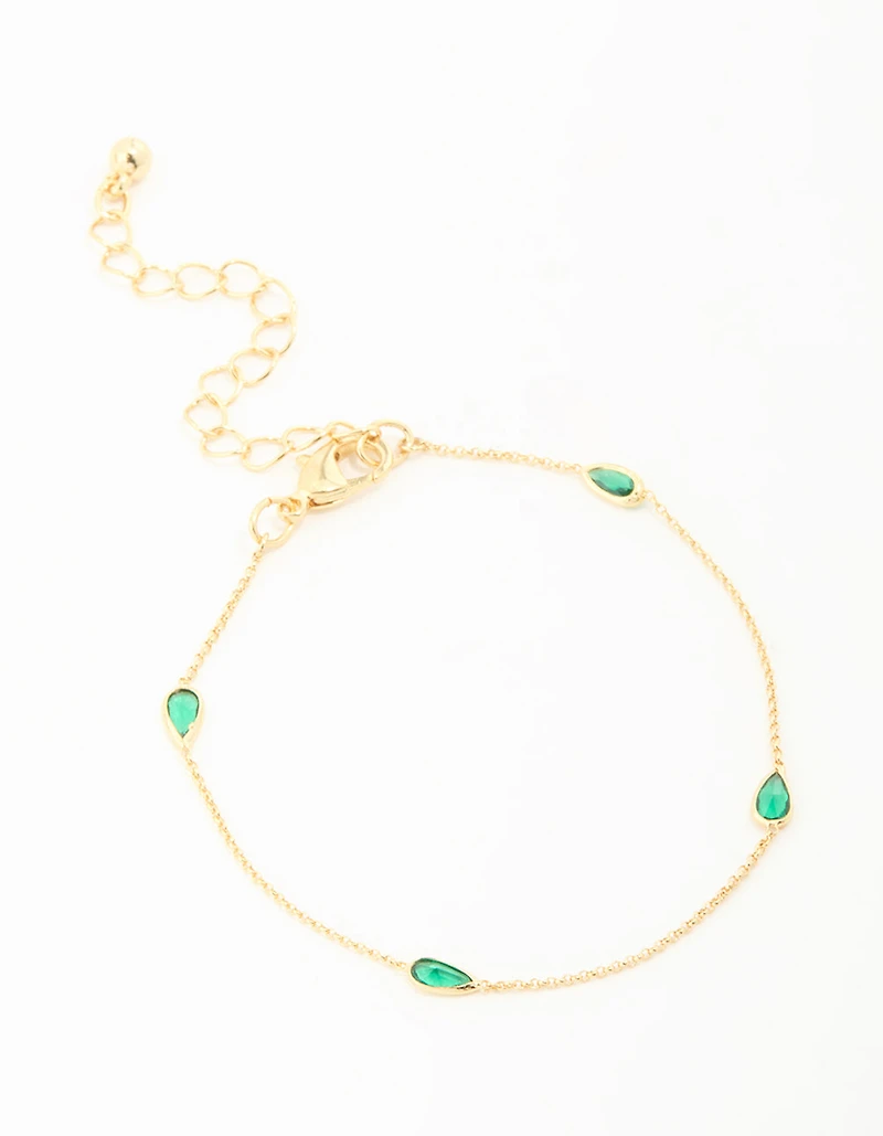 Gold Plated Green Cubic Zirconia Teardrop Bracelet