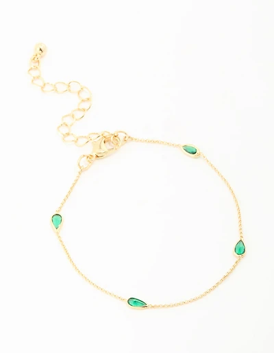 Gold Plated Green Cubic Zirconia Teardrop Bracelet