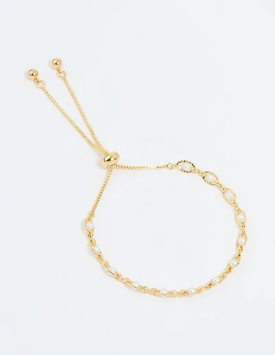 Gold Plated Pearl Twisted Toggle Bracelet