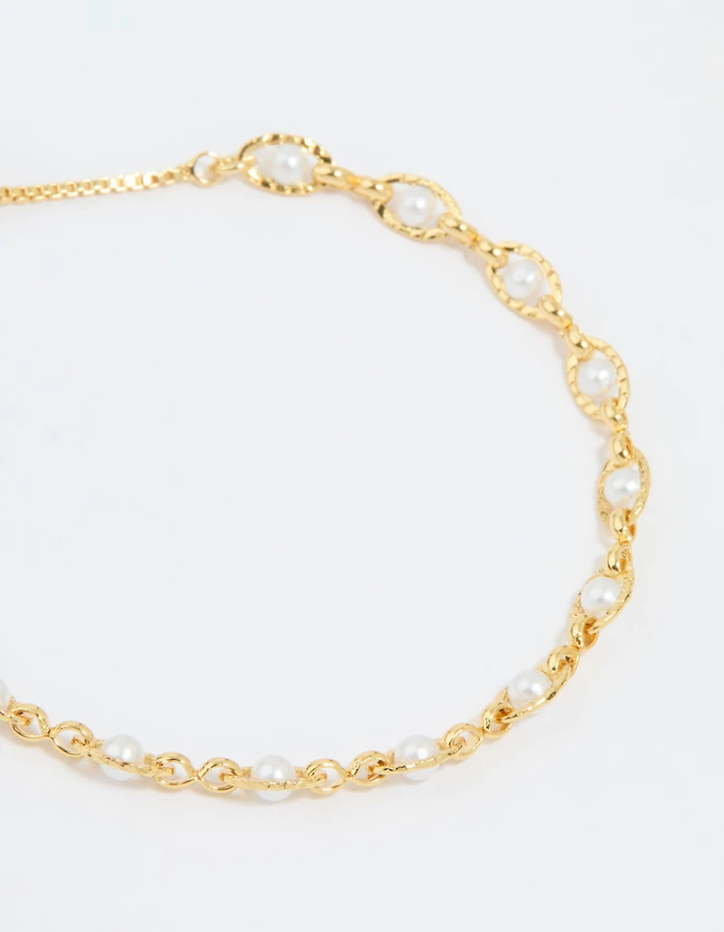 Gold Plated Pearl Twisted Toggle Bracelet