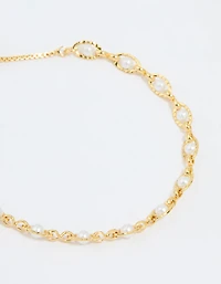Gold Plated Pearl Twisted Toggle Bracelet