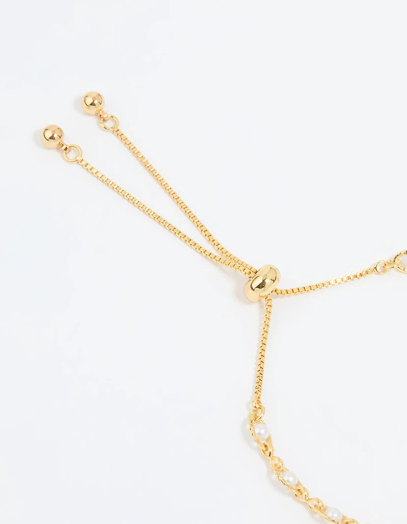 Gold Plated Pearl Twisted Toggle Bracelet