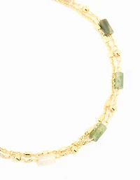 Gold Plated Green Semi Precious Stone Layered Chain Bracelet