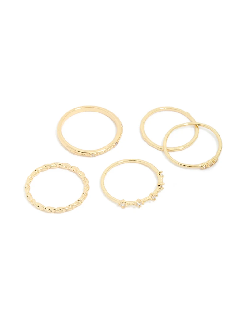 Gold Plated Cubic Zirconia Mixed Detail Rings 5-Pack