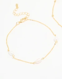Gold Plated Freshwater Pearl Ball Chain Anklets 2-Pack